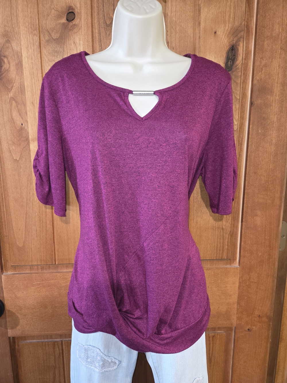 Apt. 9 Magenta Short Sleeve Keyhole Twist-Hem Top